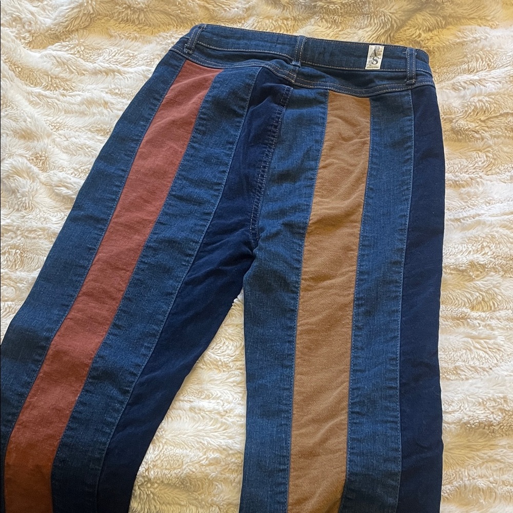 Altar'd State Striped Panel Flare Jeans in Navy, Rust & Tan - Picture 5 of 6